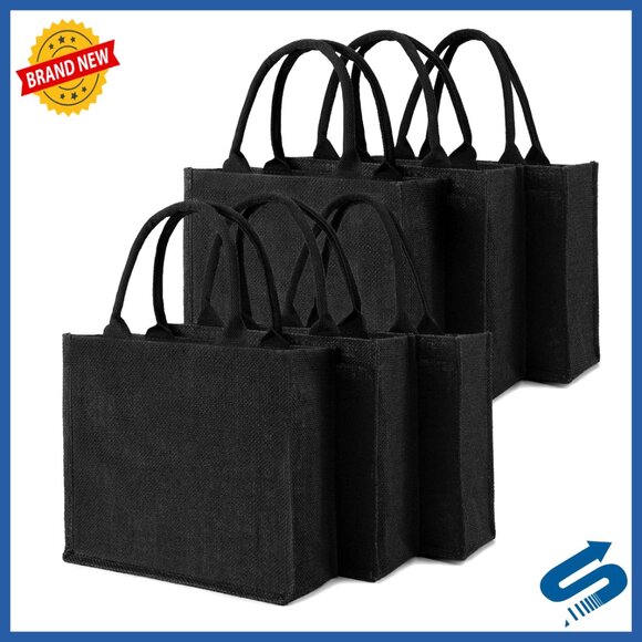 Medium Reusable Canvas Jute Tote Bags 6 Pack Eco Friendly Grocery Shopping